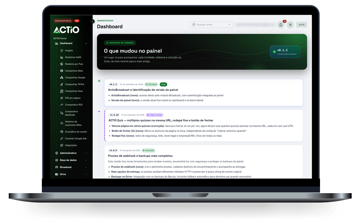 ACTIO Panel — Dashboard de controle em tempo real